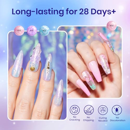 Beetles Mermaid Glow Poly Nail Extension Gel Kit - 6 Colors & Slip Solution