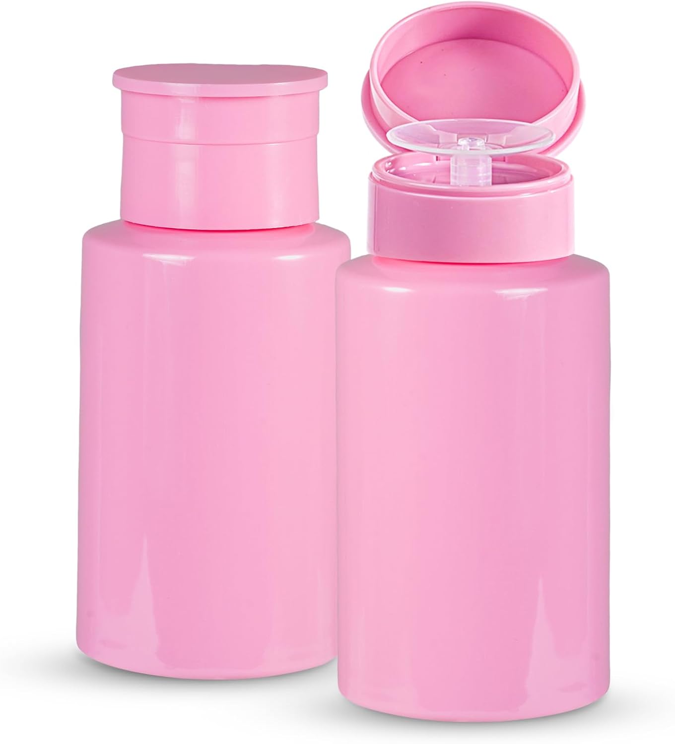 Nail Polish Remover Pump Dispenser - 2 Pack Acetone Safe ABS Bottles | 200ml (6.8oz) Lockable Flip Cap