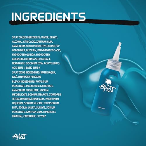 Splat Aqua Rush Semi Permanent Hair Dye Kit with Bleach, 1 Application, Includes Blue Hair Dye, Oxide & Bleach Powder, Vegan & Cruelty Free Hair Color