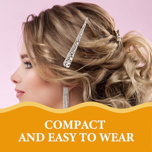 FRCOLOR Silver Metal Hair Barrette, 5.11" Hollow Floral Hair Clip, 4 Pcs