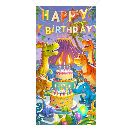 Dinosaur Birthday Door Cover - Jungle Party Decor 35x71 Inch