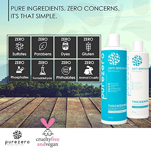 Purezero Thickening Anti-Breakage Shampoo & Conditioner Set with Biotin & Caffeine - Hair Loss & Thinning Support, 24 oz