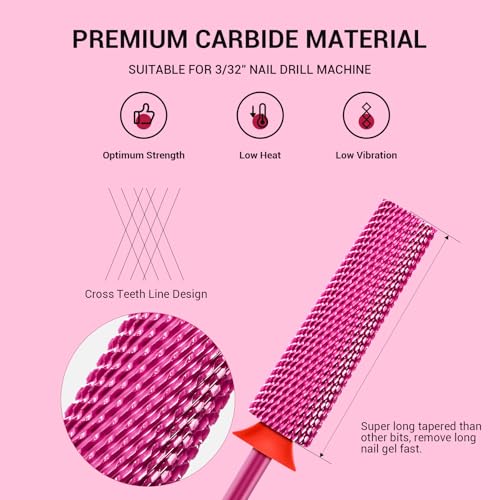 MelodySusie Pink Blossom Fine Tapered Nail Drill Bits 3/32'' Carbide for Manicure & Pedicure