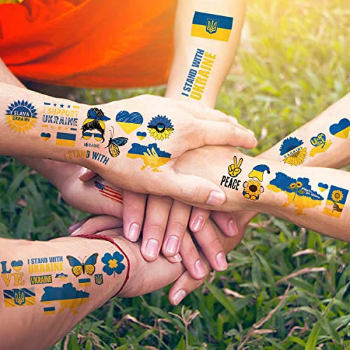 WANSENCE Ukraine Temporary Tattoos - 8 Sheets, Blue & Yellow Patriotic Design