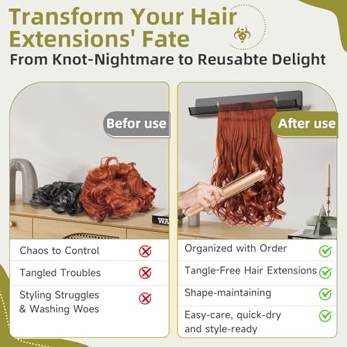 Matte Black Hair Extension Hanger - Tangle-Free Organizer for Styling & Drying