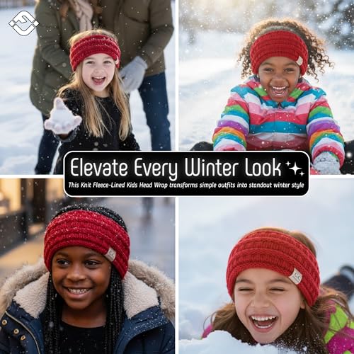 Funky Junque Kids Ear Warmer Headband - Red Fleece Lined Knit