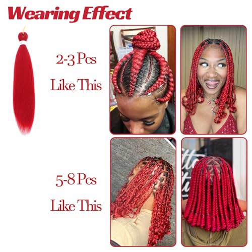 Royota Red Pre-Stretched Braiding Hair 16 Inch, 8 Packs - Easy Yaki Synthetic Extensions