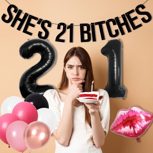 21st Birthday Decorations Set for Women - Black & Pink