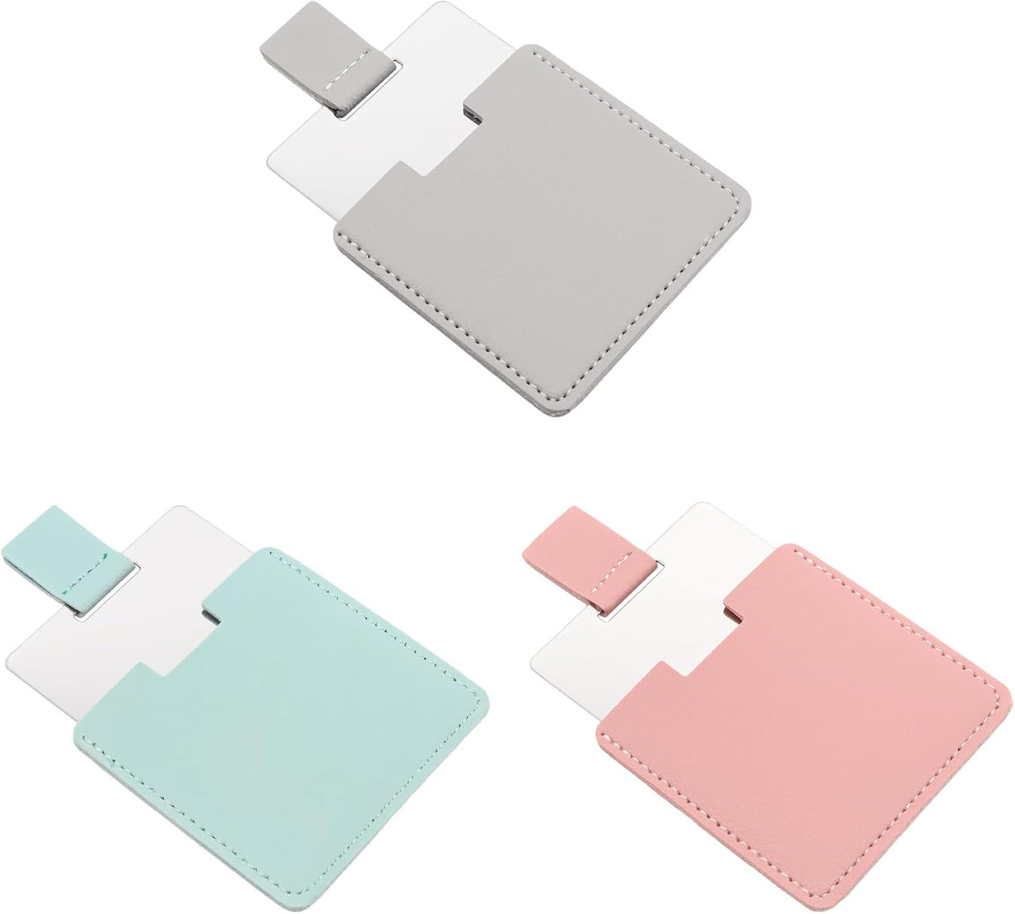 Compact Travel Mirror Set - 3 PCS Mini Handheld Mirrors with PU Leather Case | Macaron Colors for Makeup & Gifts