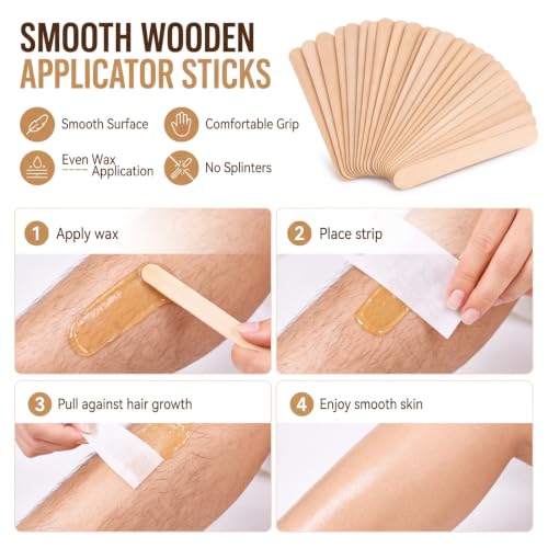 Yaomiao White Waxing Strips & Wooden Applicators Kit for Hair Removal - 250 Pieces