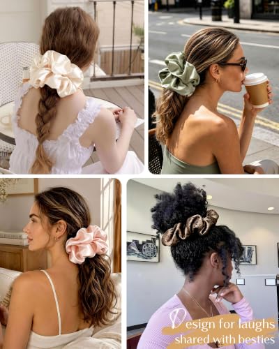 YANIBEST Extra Large Satin Scrunchies - 4 Pcs Jumbo Hair Ties for All Hair Types