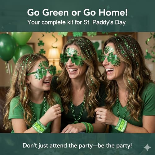 Green St. Patrick’s Day Party Accessories Outfit for Women - Beads, Glasses & Glitter - HONLLEY