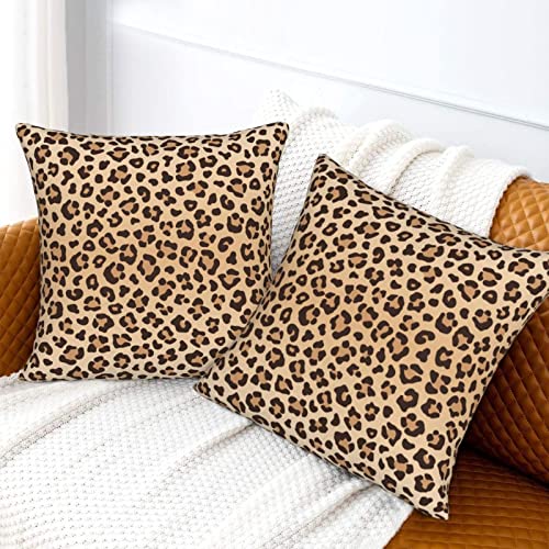 Leopard Print Throw Pillow Covers Set of 2 - 18"x18" Soft Velvet