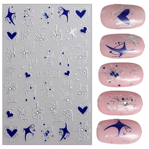 BYJKYEN Halloween Spider Web & Rhinestone Nail Stickers Pumpkin-11 6 Sheets