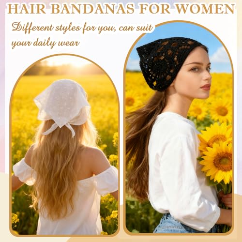 JATEBI 4-Pack Vintage Crochet Lace Triangle Head Scarves Women’s Hair Accessories