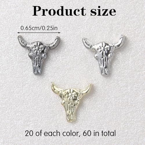 60Pcs Bull Head Charms - Retro Metal Nail Art Accessories