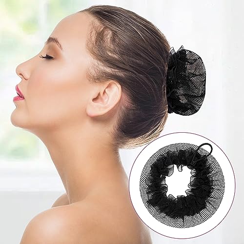 Mozeat Reusable Elastic Mesh Hair Nets for Buns - Adjustable Black Hair Accessories, 12 Pack