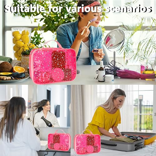 Pink Star Pattern Waterproof Makeup Bag - Travel Cosmetic Organizer, 9.84x7.09x3.94 inches
