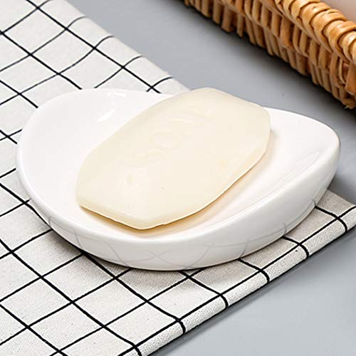 Ceramic Soap Dish Holder for Bathroom and Kitchen - White