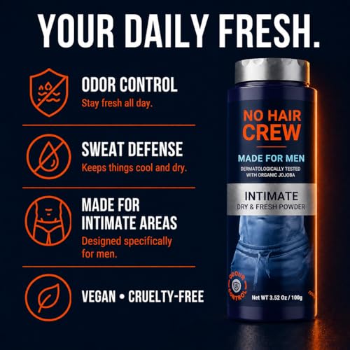 Men's Body Powder for Chafing & Odor Control - No Hair Crew, 3.5 oz