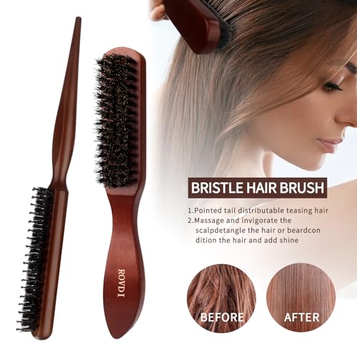 ROVDI 5-Piece Deluxe Boar Bristle Hair Brush & Comb Set