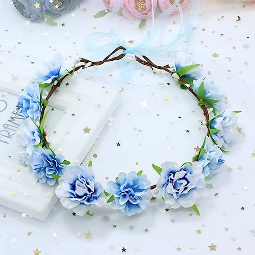 Blue Flower Crown for Girls - Bohemian Floral Wreath Headband, Wedding & Baby Shower Accessory