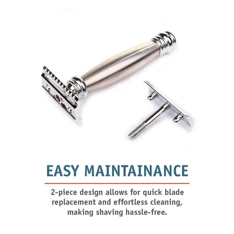 MERKUR 43C Double Edge Safety Razor, Heavy Stainless Steel Handle, Two-Piece Design, Closed Comb Straight Bar, Bright Chrome Finish, Made in Germany