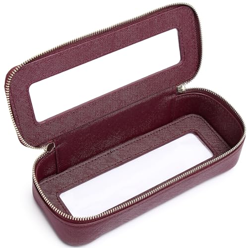 Pinkmik Burgundy Slim Clear Travel Makeup Brush Case Waterproof Organizer
