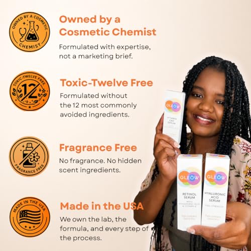 GLEOW Skincare Set with Retinol, Vitamin C & Hyaluronic Acid Serum - Combo Pack 1oz