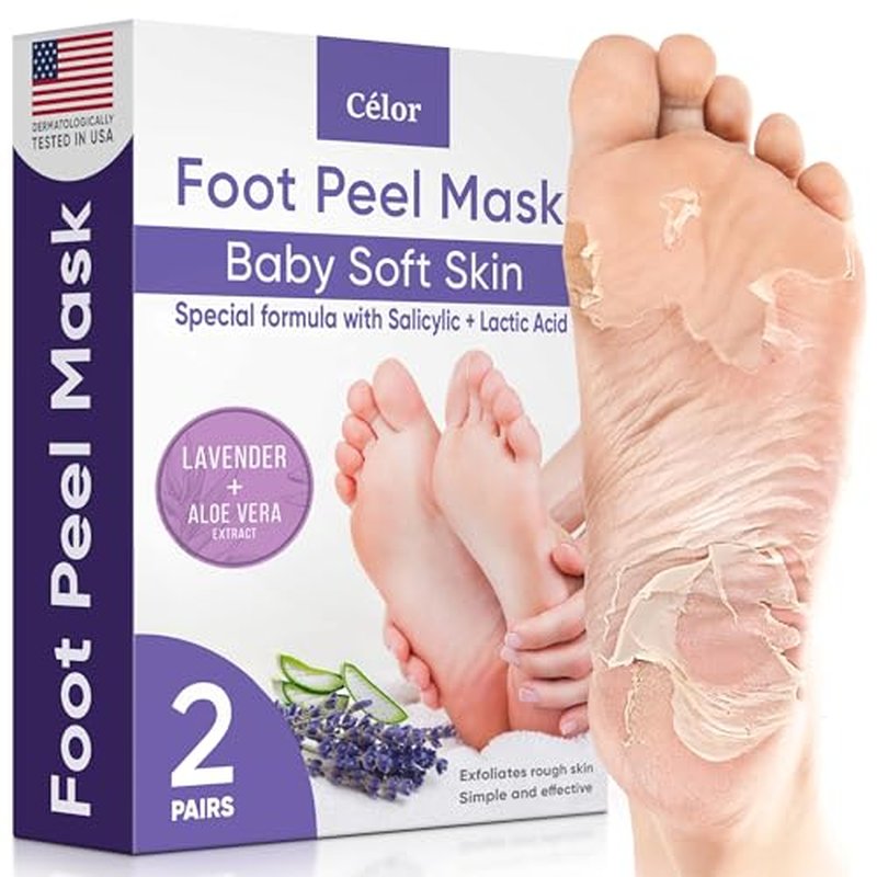 C?LOR Foot Peeling Mask for Dry Cracked Feet | Foot Mask to Exfoliate Rough, Cracked, Dry Feet, Calluses for Soft Baby Feet Results | Made with Aloe Vera Extract for Women & Men (2 Pairs) | Lavender