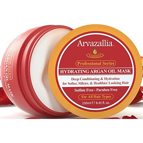 Arvazallia Hydrating Argan Oil Hair Mask and Deep Conditioner for Dry or Damaged Hair (8.45 oz Jar)
