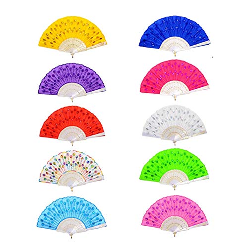 10 PCS Colorful Hand Fans with Peacock Pattern - Perfect for Parties & Weddings
