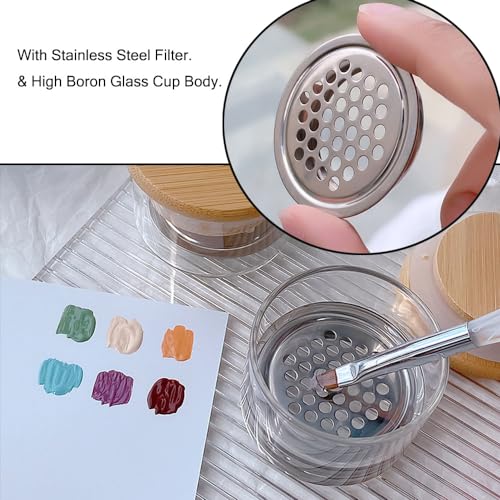 KACHIMOO Nail Brush Cleaning Cup with Lid & Stainless Steel Filter