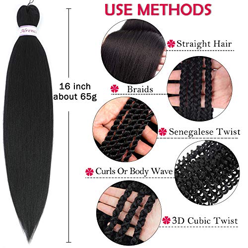 Alrence 16 Inch Pre-Stretched Braiding Hair - 8 Packs (1B#)