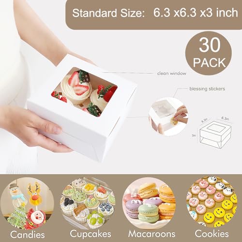 Cupcake Boxes with Window - 4 Count Bakery Containers for Treats