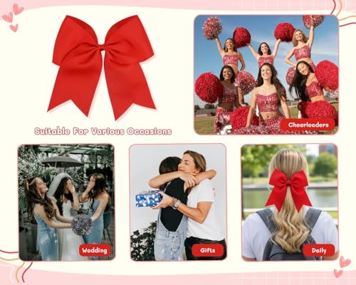 7 Inch Red Jumbo Cheer Bow Clip for Women - DS. DISTINCTIVE STYLE