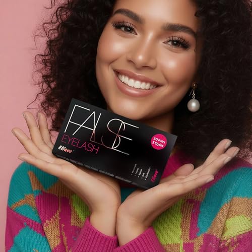 Eliace 50 Pairs Wispy Cat Eye False Eyelashes - 14mm Faux Mink Strip Lashes