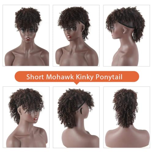 Afro Puff Mohawk Ponytail Extension with Bangs - Kinky Curly Fauxhawk