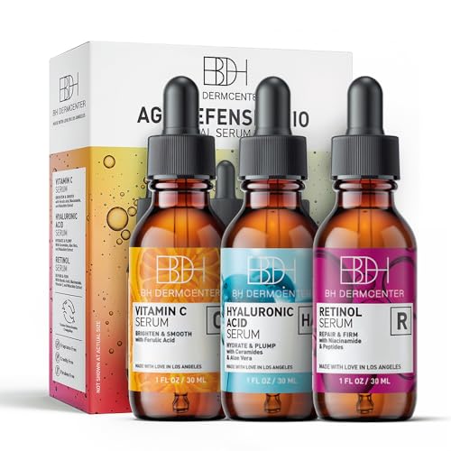 Age Defense Trio Anti-Aging Serum Set - Vitamin C, Retinol & Hyaluronic Acid