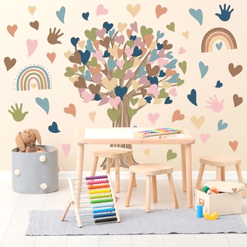 Boho Tree Wall Stickers - Large Heart Tree Decals for Kids Rooms