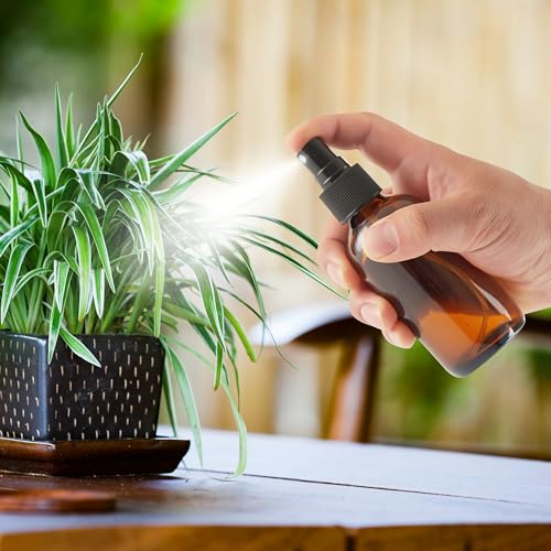 Dark Amber Glass Spray Bottles 4 oz, Small Glass Spray Bottles for Essential Oils, Fine Mist for Face, Hair, Plants, Travel, Perfumes, Cleaning Solutions - 4 Pack