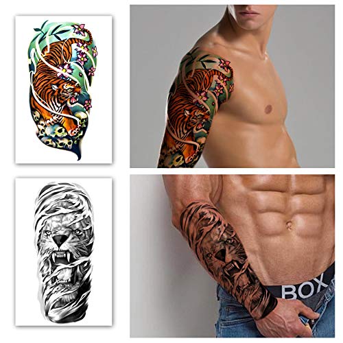 Green Waterproof Full Arm Temporary Tattoos - 16 Sheets for Men & Women