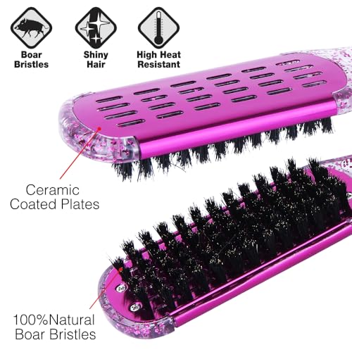 STYLANCE Double Sided Boar Bristle Clamp Hair Straightening Brush Set