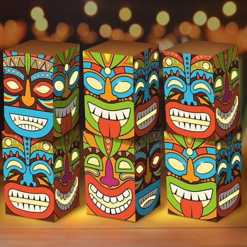 Hawaiian Tiki Party Decoration Boxes - 6pcs LED Centerpieces