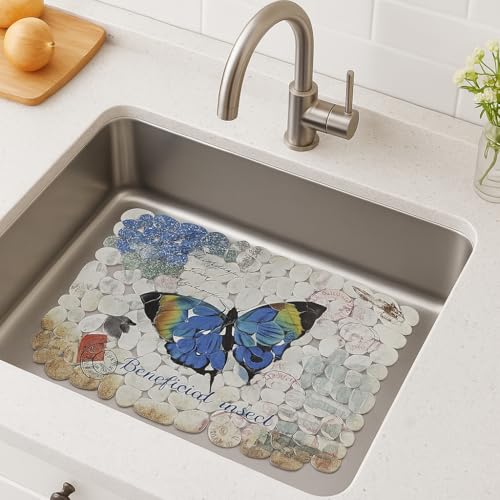 Decorative PVC Sink Mat - 15.7" x 11.8" Flexible Protector with Quick-Draining Pebble Texture