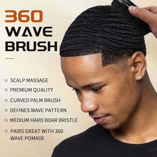 Goiple Curved 360 Wave Brush for Men - Medium Hard Boar Bristle Hair Brush