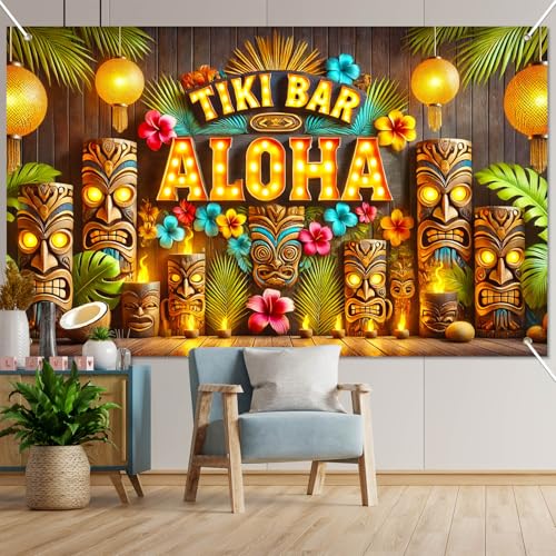 Aloha Luau Party Banner - 71x43 Inch Tiki Backdrop for Summer Events