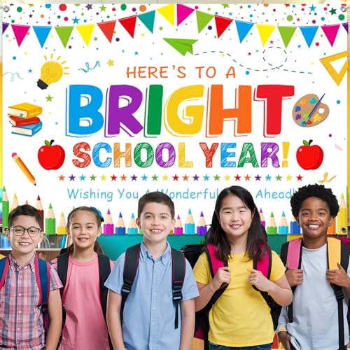 Bright School Year Backdrop - 71x43 Inch Welcome Banner for Kids