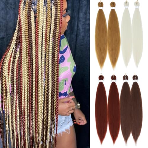 Pre-Stretched Braiding Hair 26 Inch - Honey Blonde/Ginger/Brown (Pack of 8)
