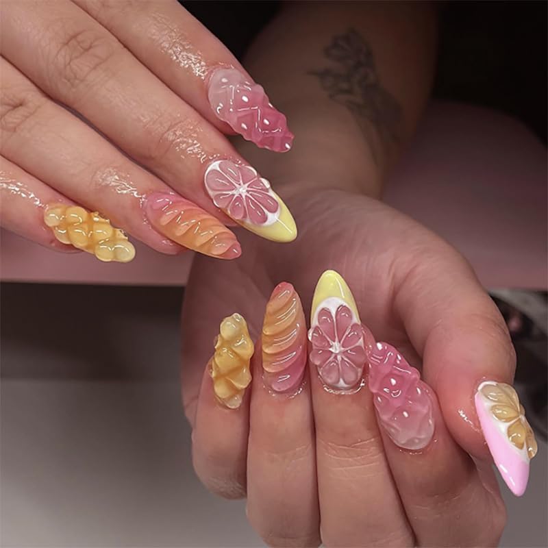 Cat Eye French Tip Press-On Nails - Nude & Pink Short Almond | Reusable Glue-On Nails with Gold Line for Weddings & Parties